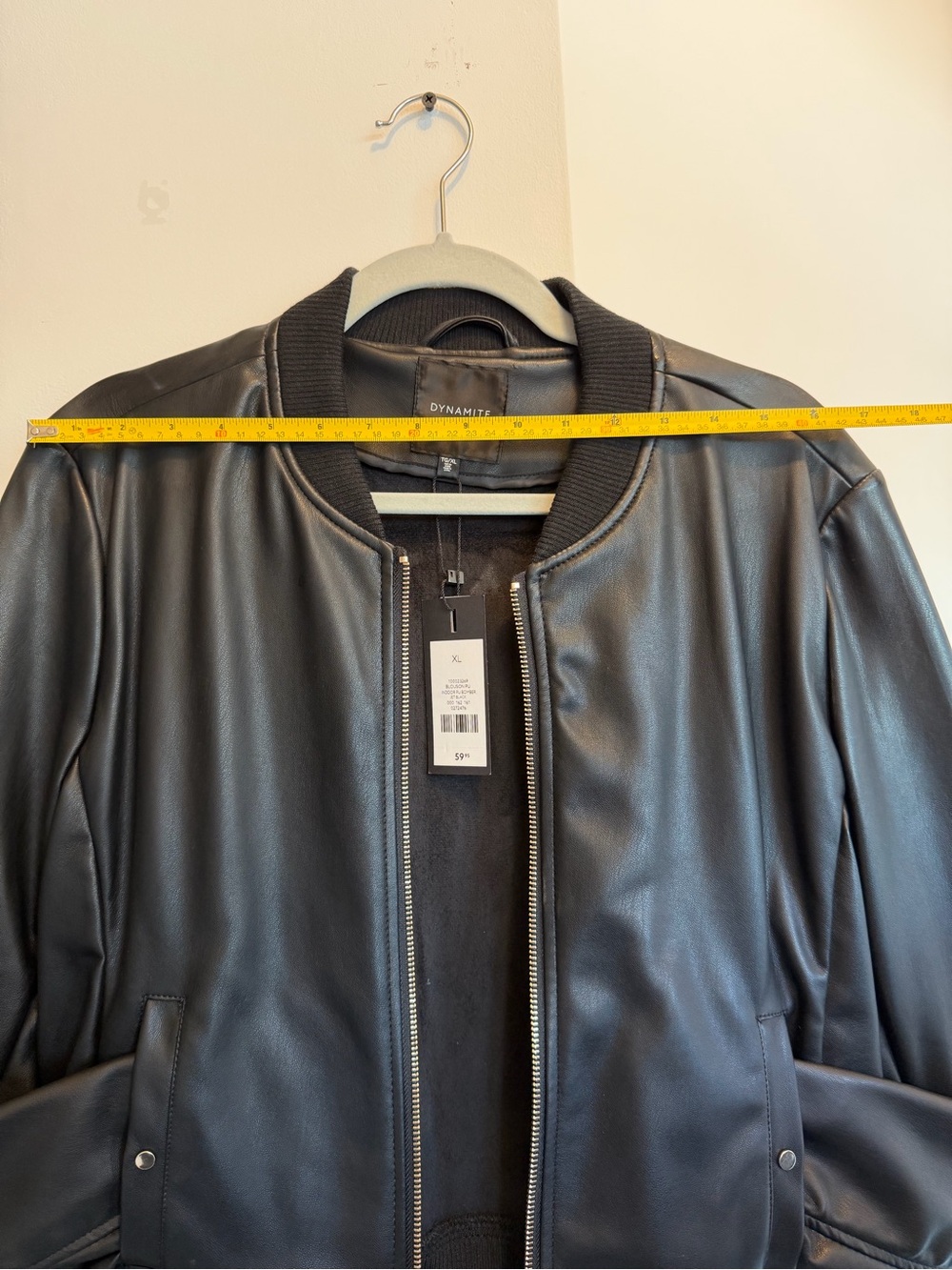 Dynamite Black Faux Leather Bomber with Ribbed Trim - Picture 7 of 8
